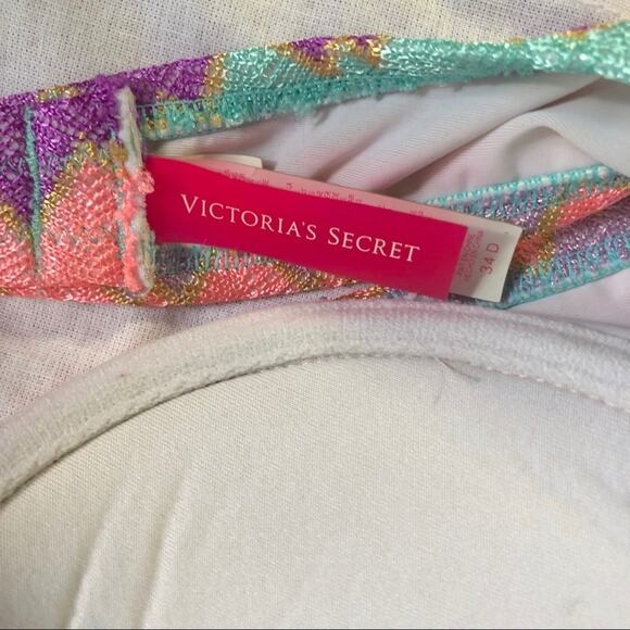 Victoria’s Secret Pink Blue Purple Knit Halter Bikini Top Swimsuit Size 34D - Picture 6 of 7